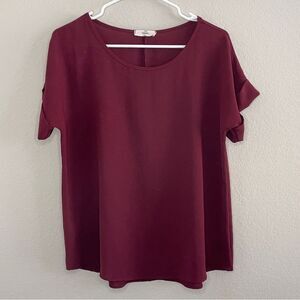Entro Blouse Rolled Short Sleeve Burgundy Small 100% Polyester